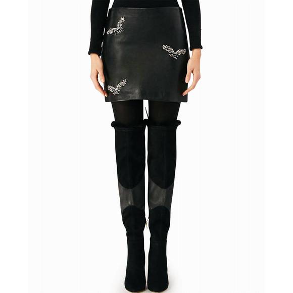 NEW NICOLE MILLER leather mini skirt in black embellished eagle